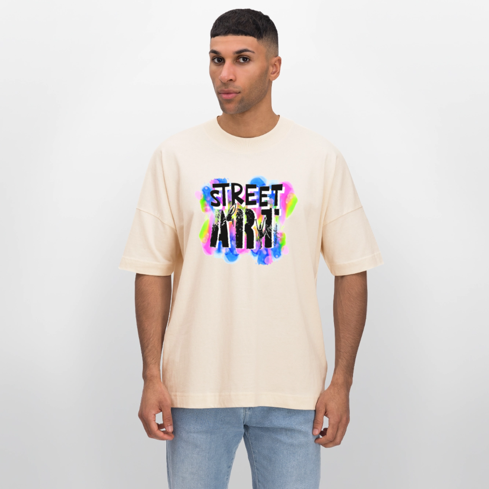 Oversized Unisex Bio T-Shirt mit STREET ART PRINT - Weißgrau