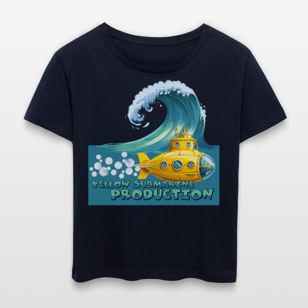 Relaxed Rundhals Frauen Bio-T-Shirt mit YELLOW SUBMARINE PRODUCTION PRINT - Navy