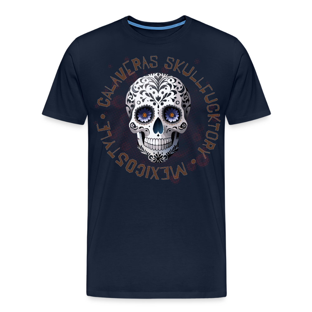 Männer Premium T-Shirt mit CALAVERAS SKULL PRINT - Navy