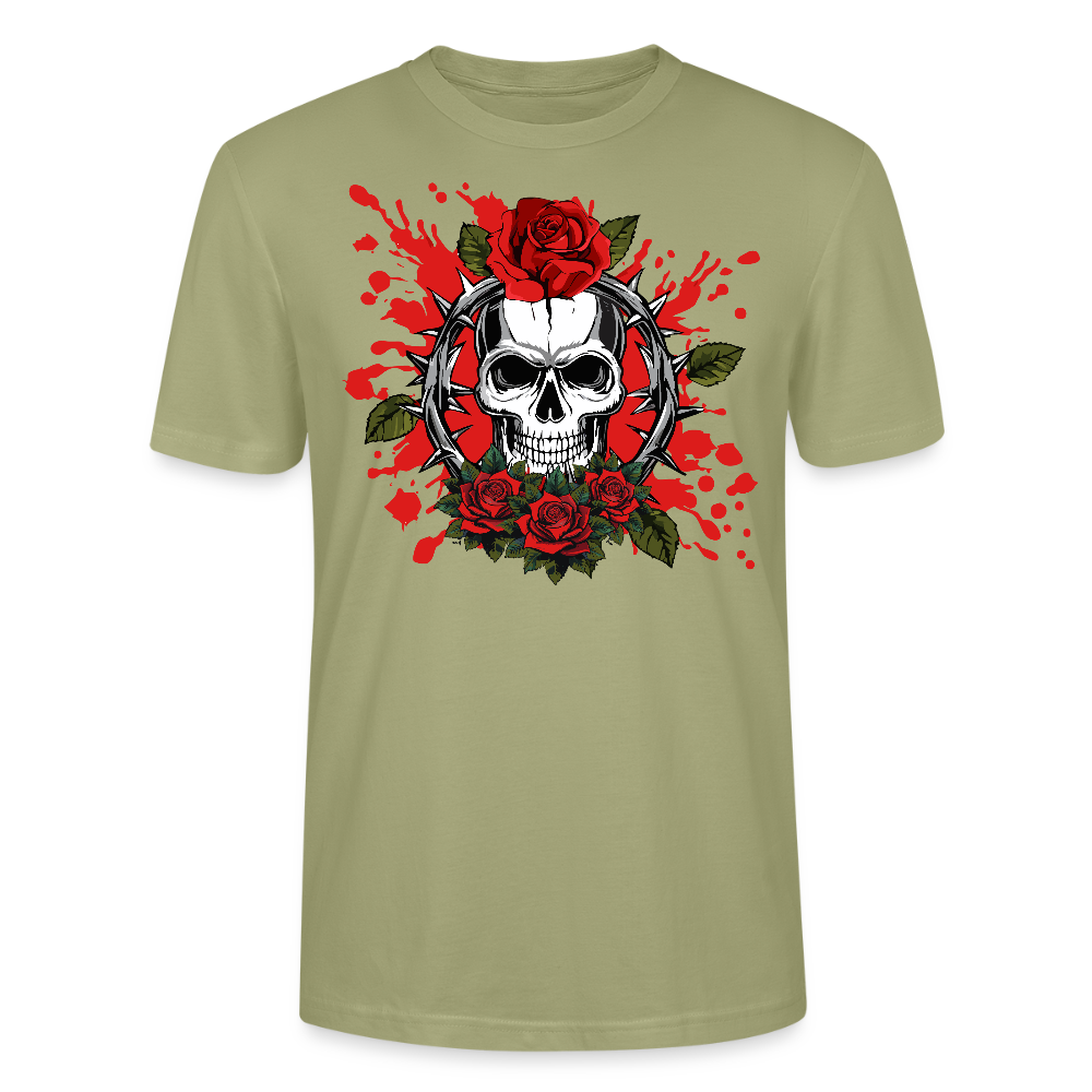 Unisex T-Shirt mit ROSEN SKULL PRINT Vorderseite - Nebelgrün