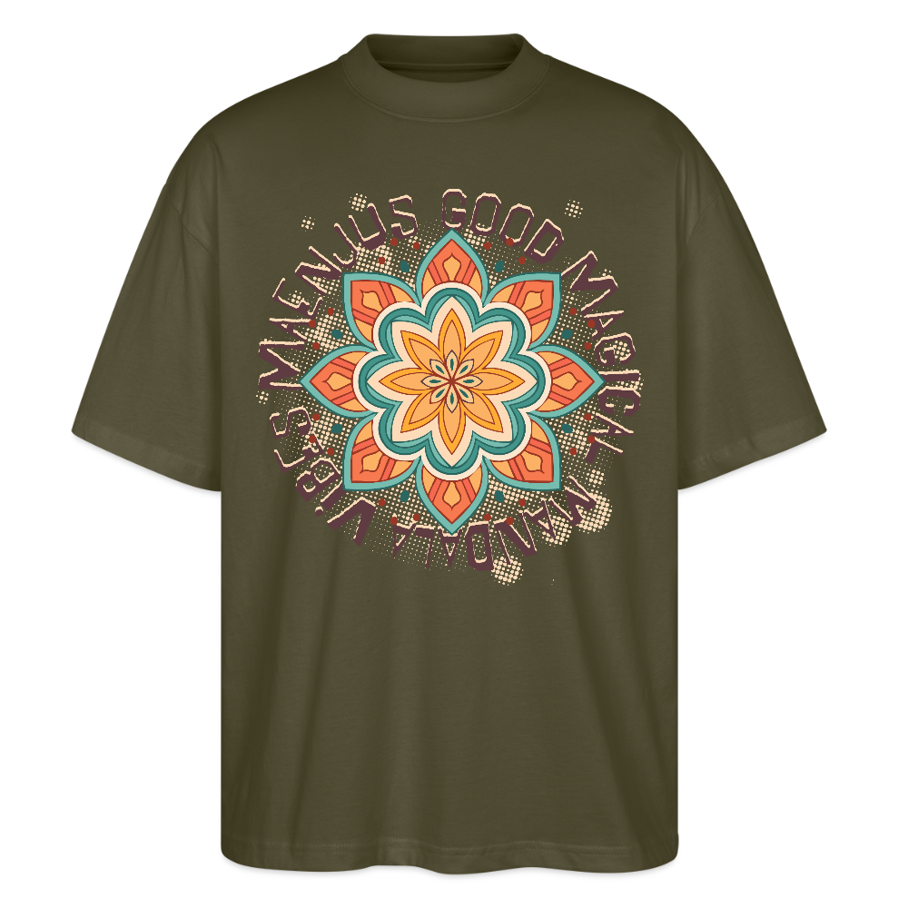 Oversized Unisex Bio T-Shirt mit MANDALA VIBES PRINT - Khaki