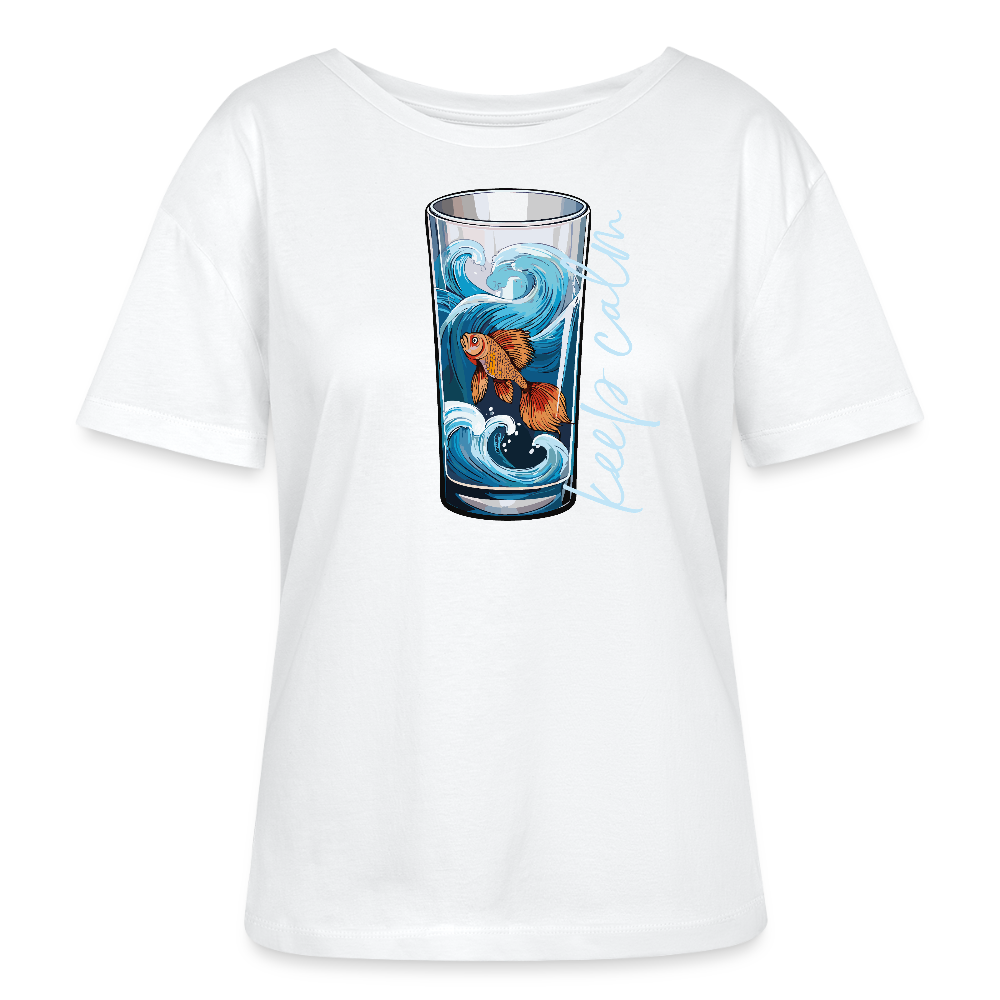 Relaxed Rundhals Frauen Bio-T-Shirt mit KEEP CALM PRINT - Weiß