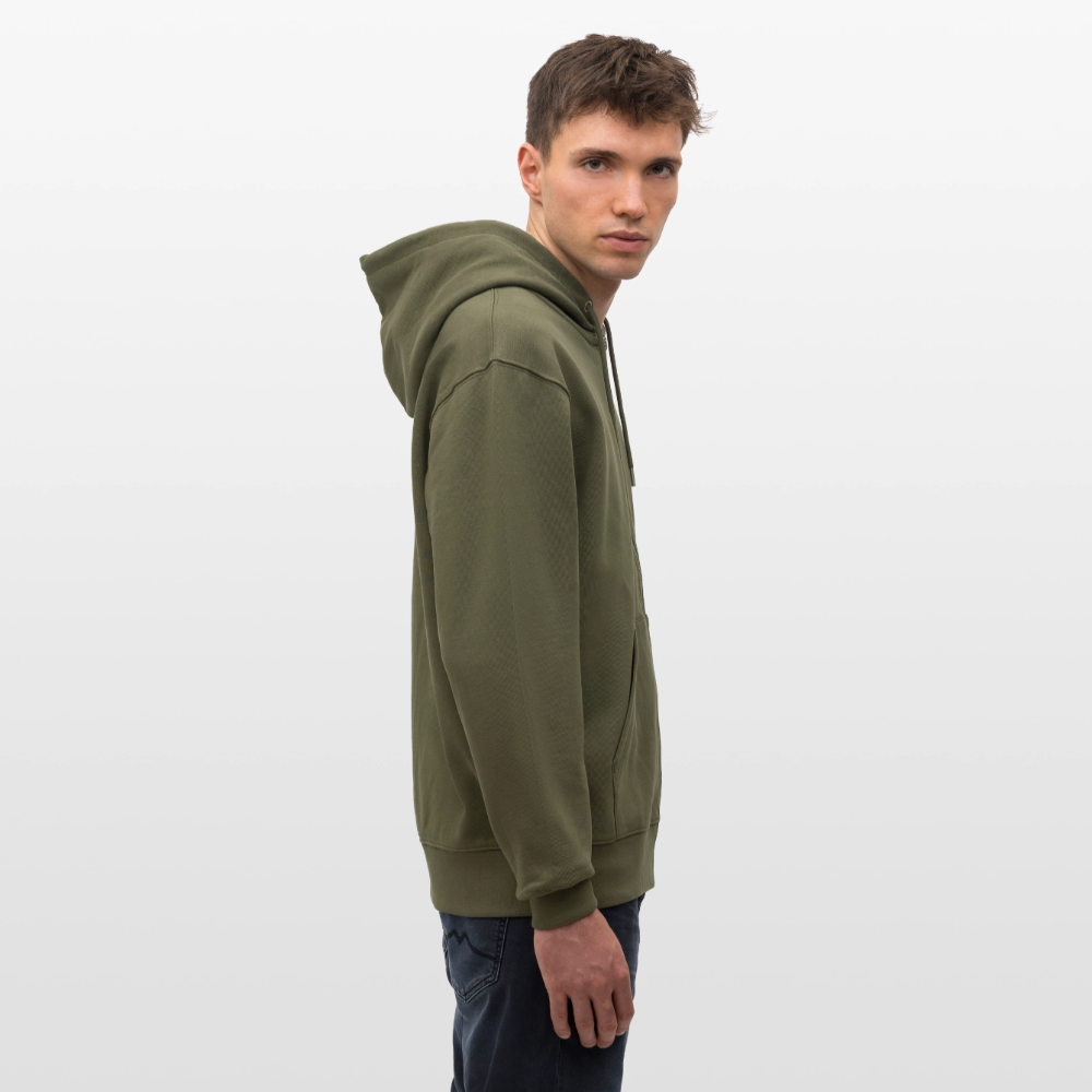 Unisex Bio-Kapuzenjacke mit DELICATEZZA PRINT Rückseite - Khaki