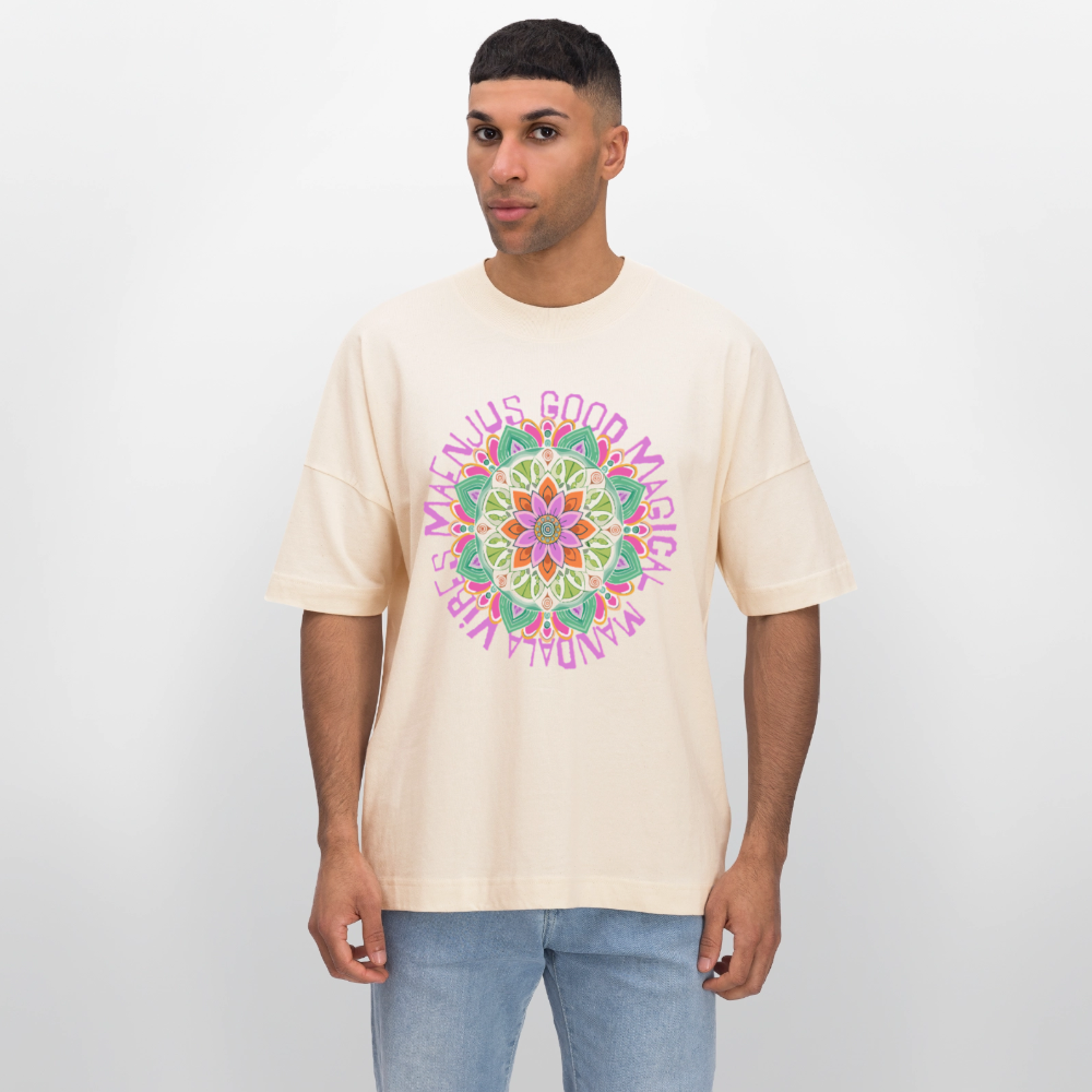 Oversized Unisex Bio T-Shirt mit MANDALA VIBES PRINT - Weißgrau