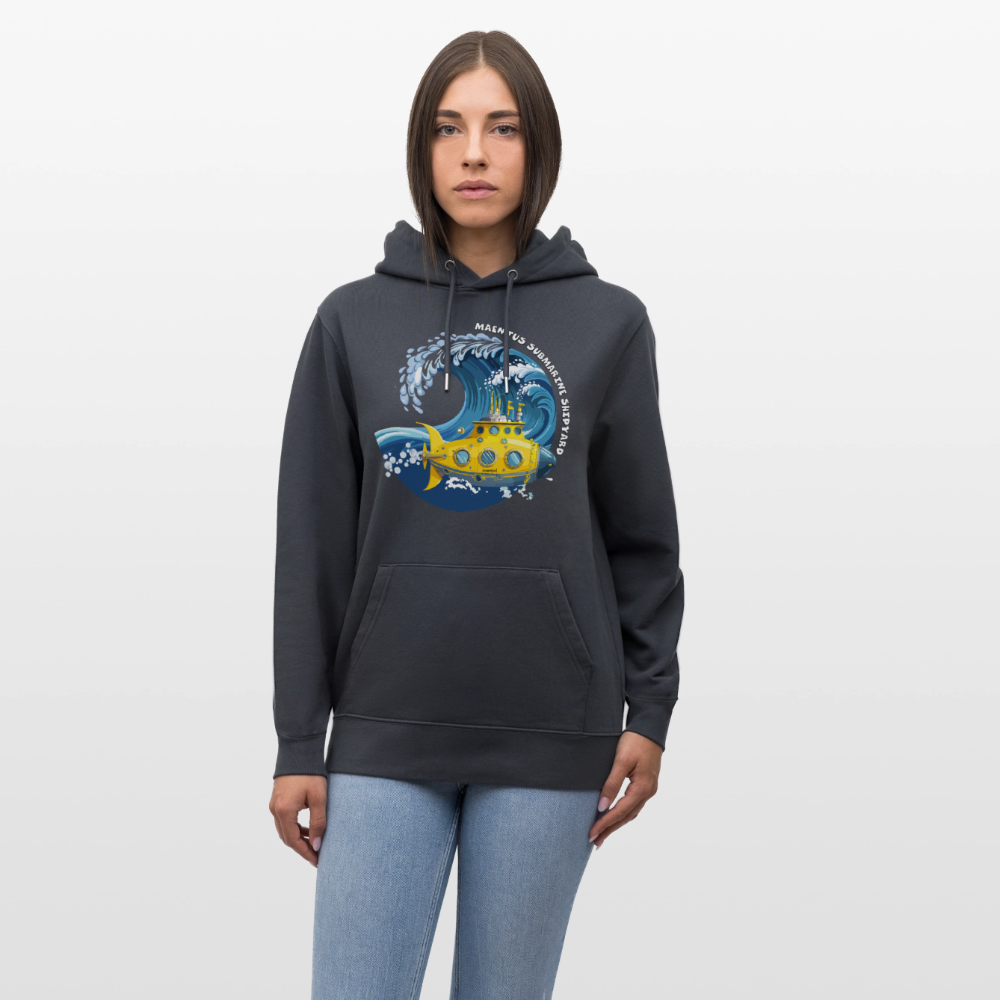 Unisex Bio-Hoodie mit MAENJUS SUBMARINE SHIPYARD PRINT - Indigoblau