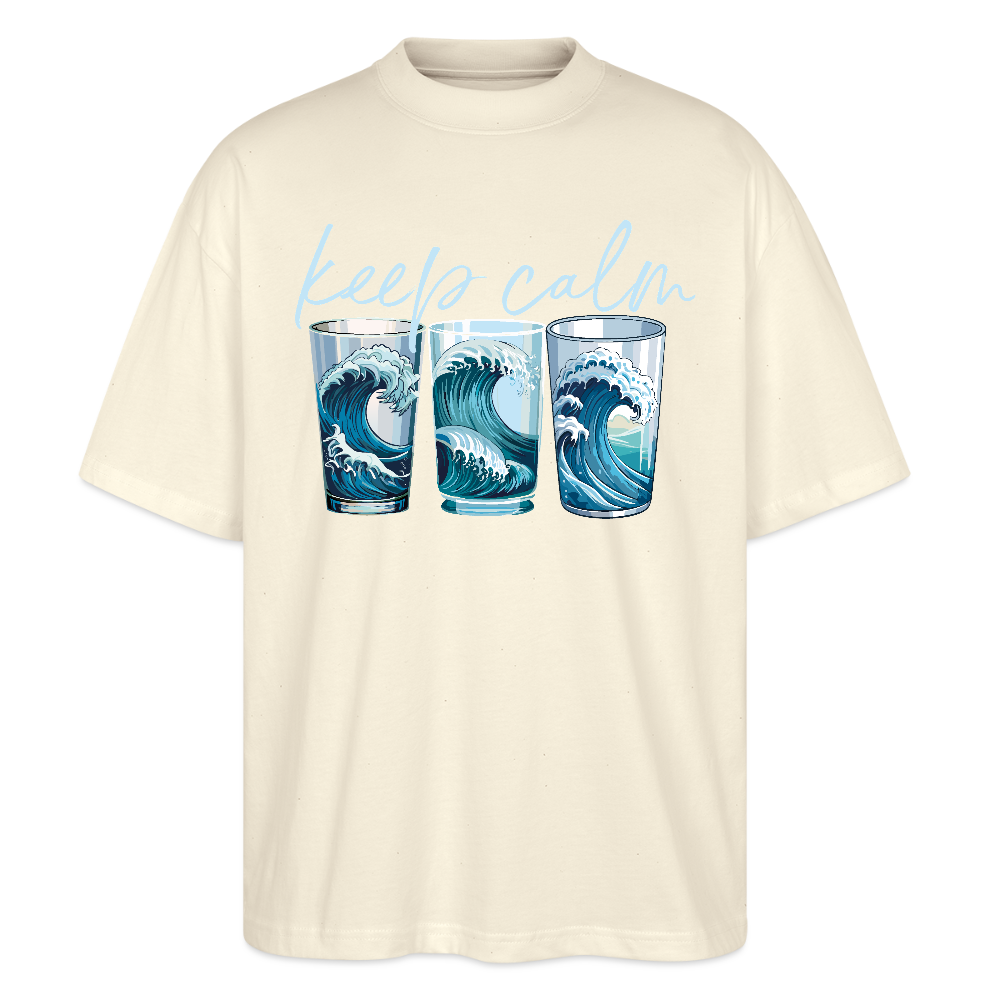 Oversized Unisex Bio T-Shirt mit KEEP CALM PRINT - Weißgrau