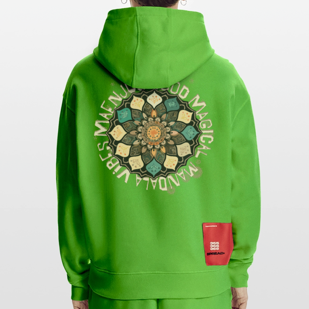 Heavyweight Oversized Organic Hoodie Made in EU mit Mandala Vibes Print - Apple Neon