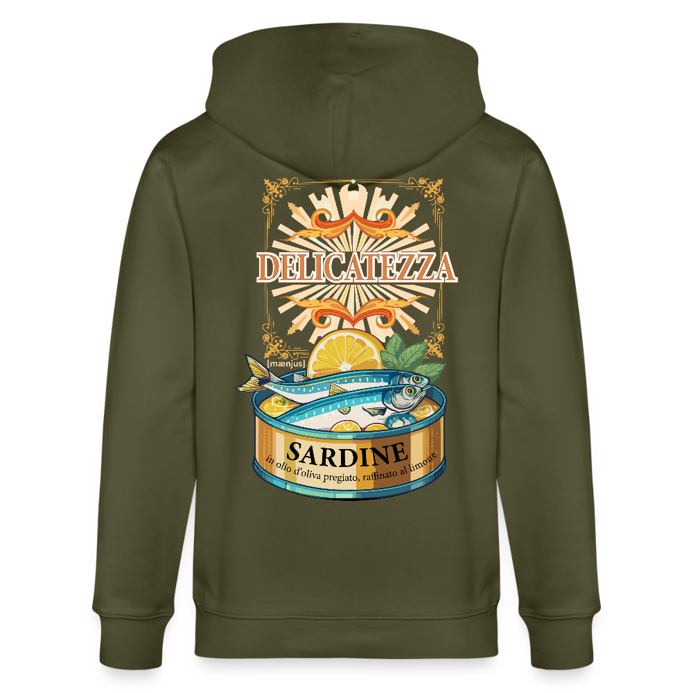 Unisex Bio-Kapuzenjacke mit DELICATEZZA PRINT Rückseite - Khaki