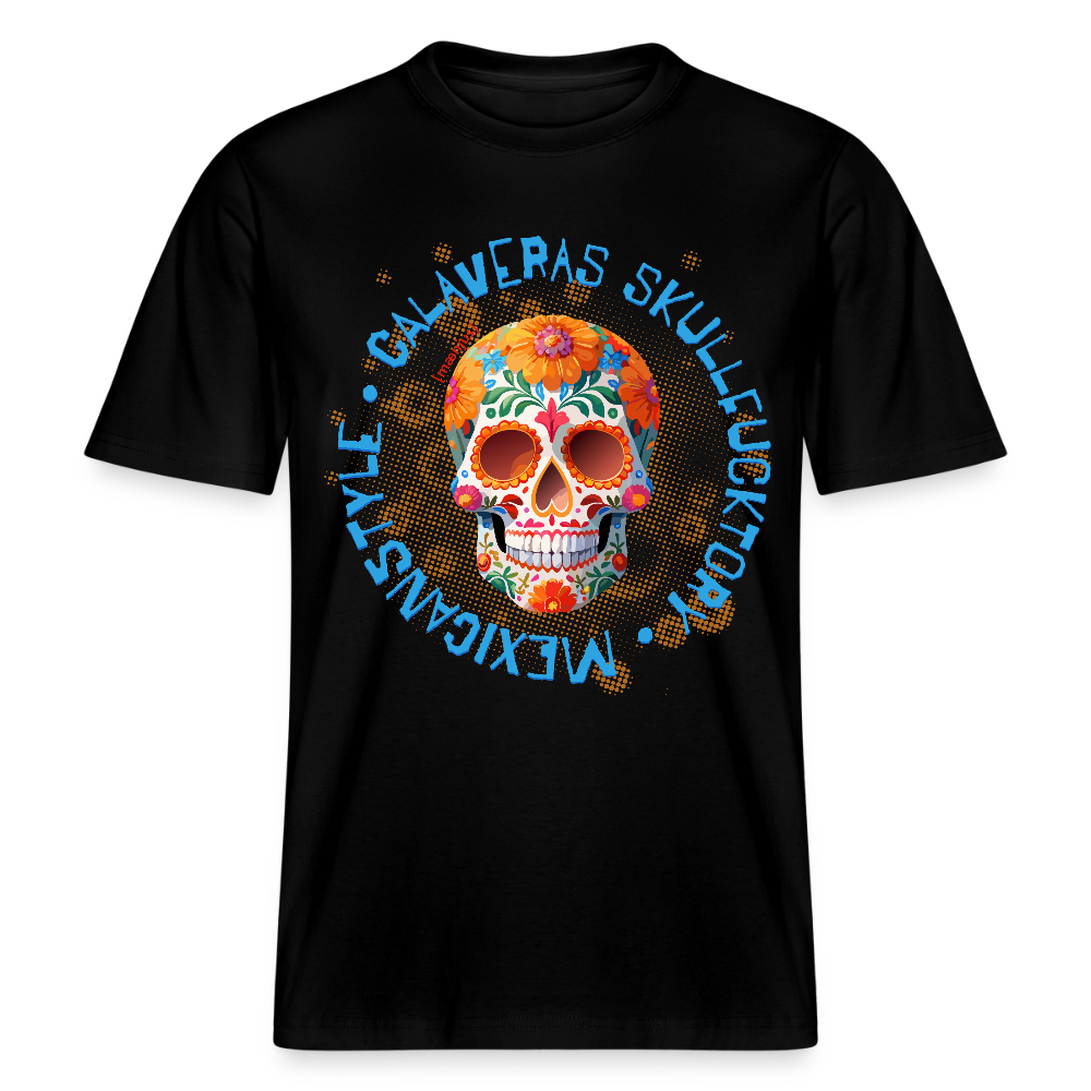 Relaxed Fit Unisex Bio-T-Shirt mit CALAVERAS MEXICANSTYLE PRINT Vorderseite - Schwarz