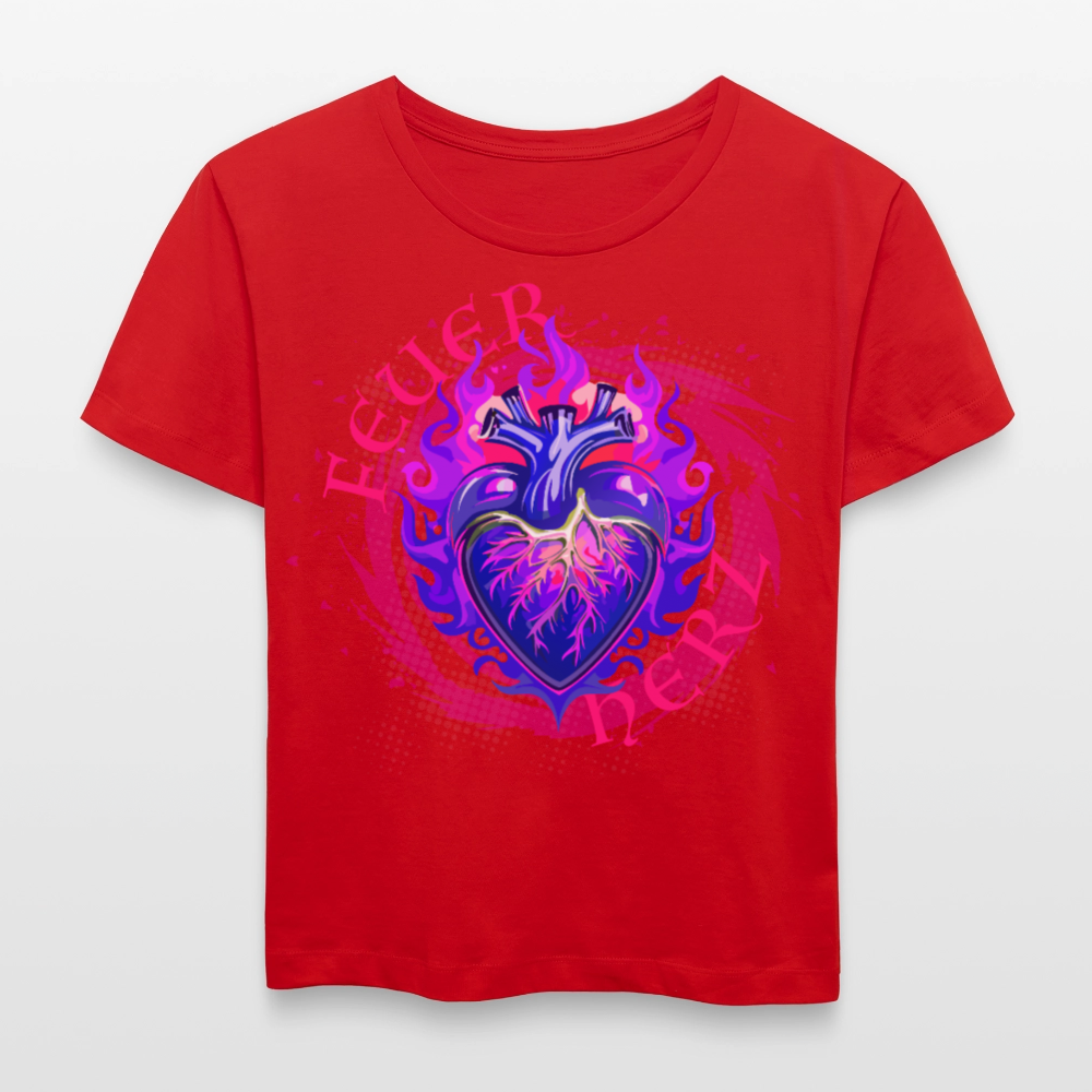 Frauen T-Shirt mit FEUERHERZ LILA PRINT - Rot