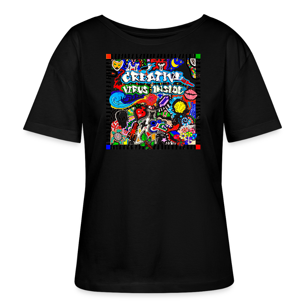 Relaxed Rundhals Frauen Bio-T-Shirt mit CREATIVE VIRUS INSIDE PRINT - Schwarz