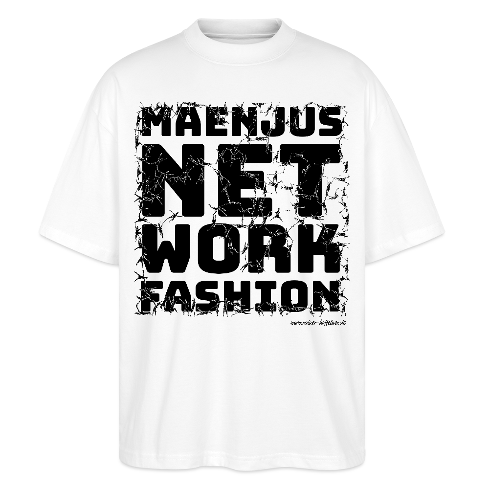 Oversized Unisex Bio T-Shirt mit MAENJUS NETWORK FASHION PRINT - Weiß