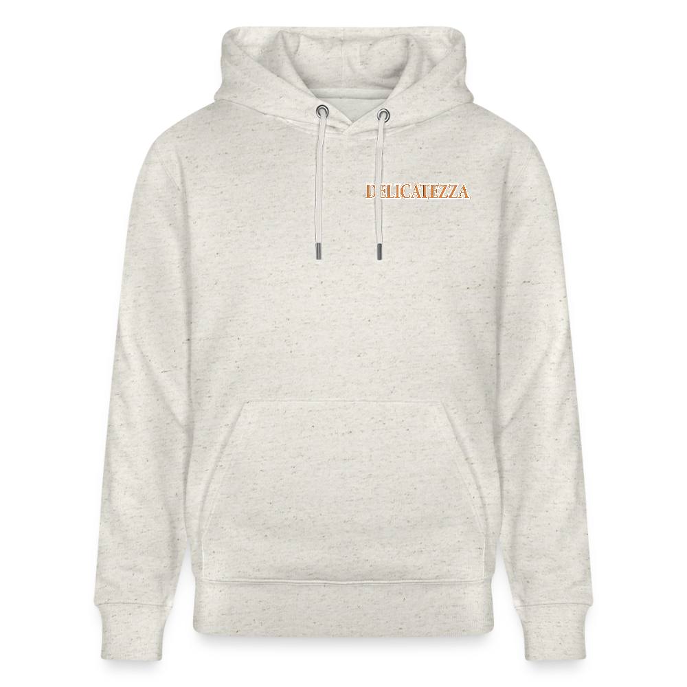 Unisex Hoodie mit DELICATEZZA SARDINE PRINT Vorder- und Rückseite - Beige meliert