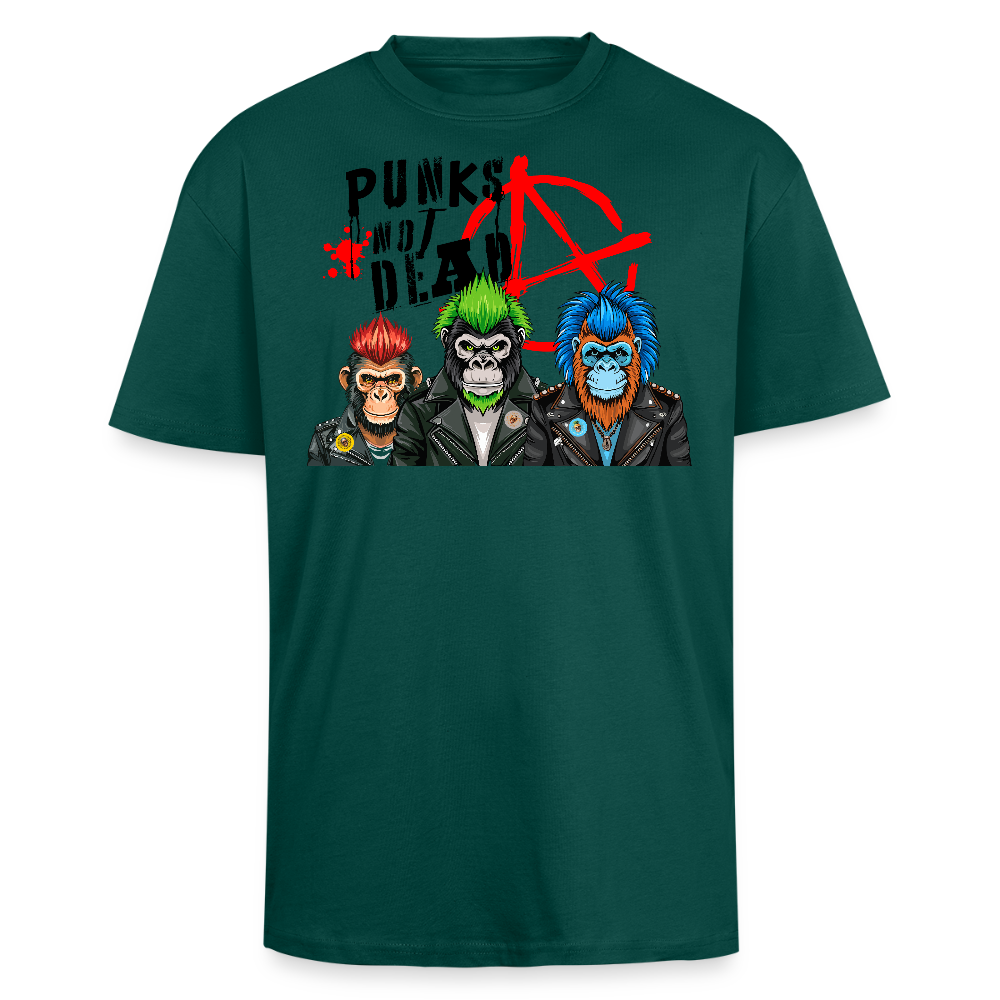 Heavy Oversize T-Shirt mit PUNKS NOT DEAD PRINT - hunter Green