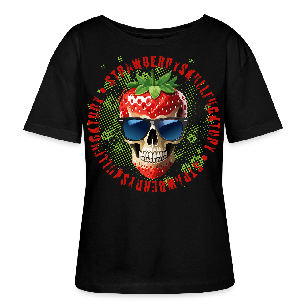 Frauen T-Shirt mit STRAWBERRY SKULL PRINT - Schwarz