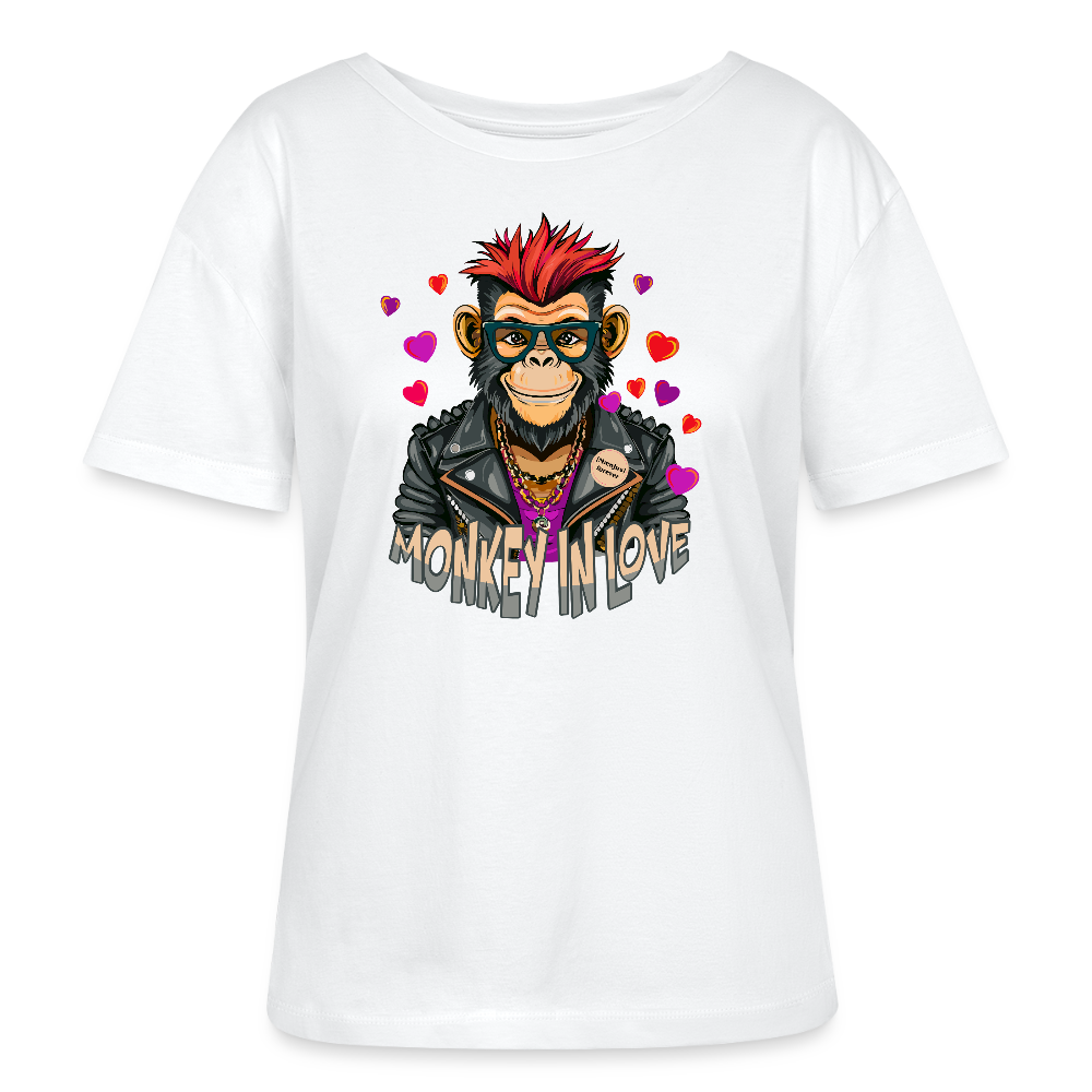 Frauen T-Shirt mit MONKEY IN LOVE PRINT - Weiß