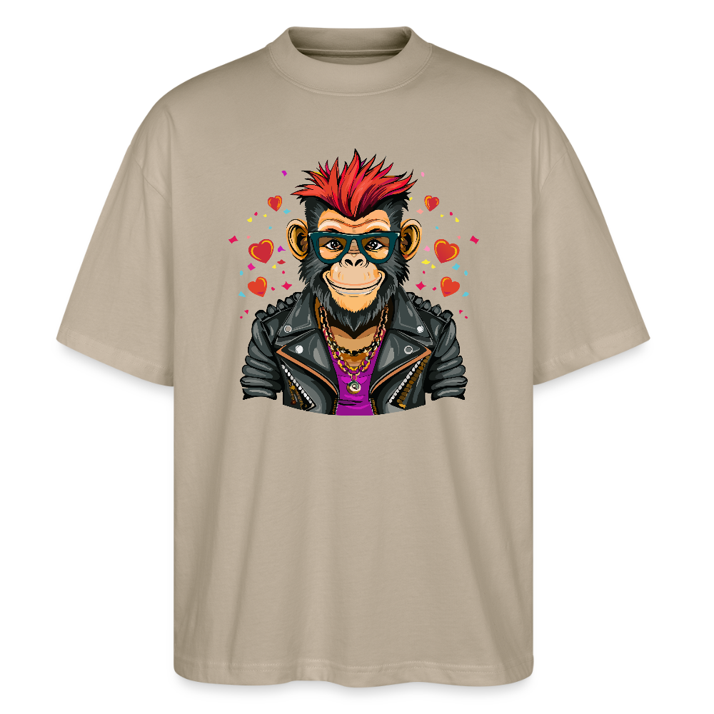 Oversized Unisex T-Shirt mit MONKEY IN LOVE PRINT - Steingrau