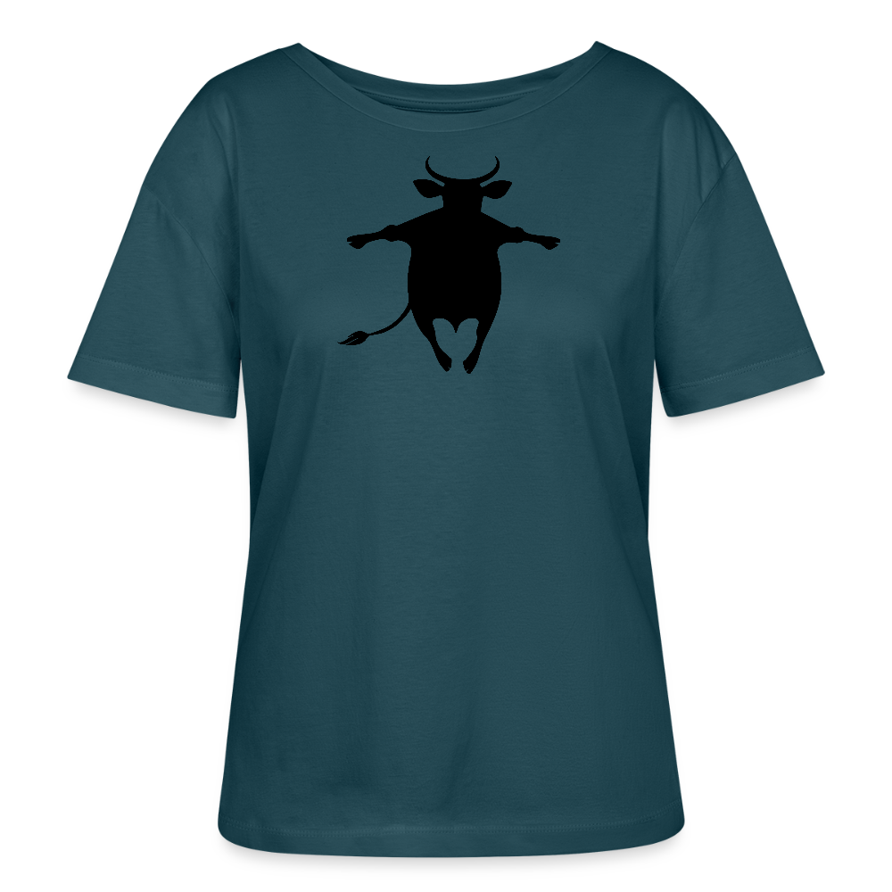Frauen T-Shirt mit HAPPY COW PRINT - Dunkles Petrol