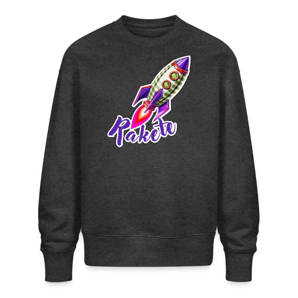 Unisex Oversize Pullover mit RAKETE PRINT - Dunkelgrau meliert