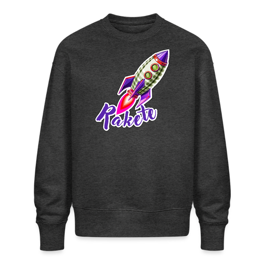 Unisex Oversize Pullover mit RAKETE PRINT - Dunkelgrau meliert
