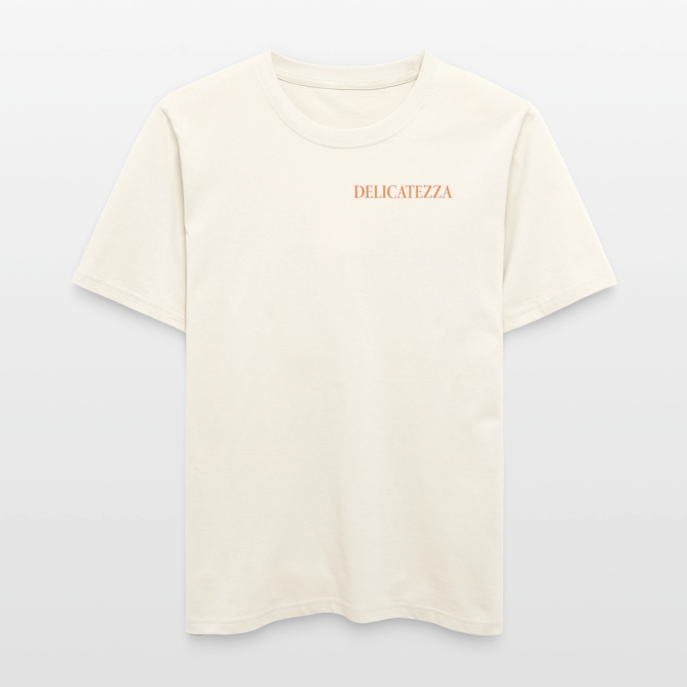 Relaxed Fit Unisex Bio-T-Shirt mit DELICATEZZA SARDINE PRINT Vorder- und Rückseite - Naturweiß 