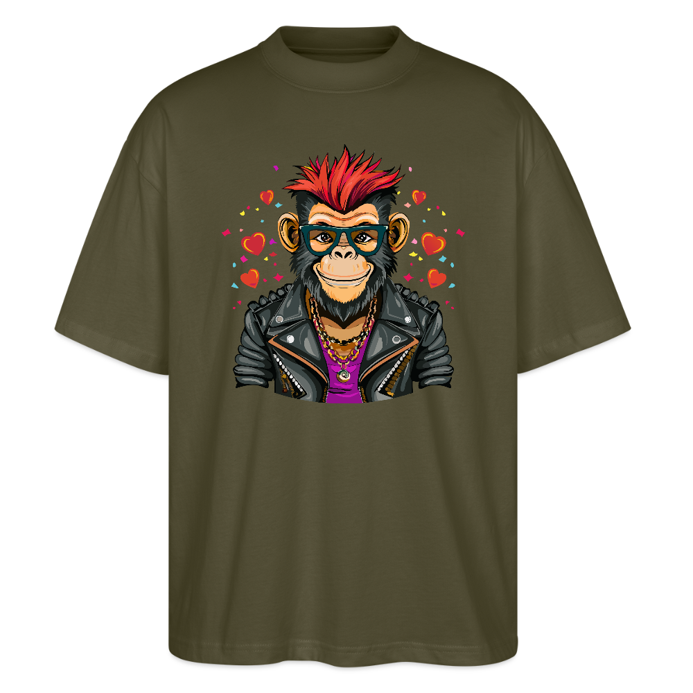Oversized Unisex T-Shirt mit MONKEY IN LOVE PRINT - Khaki