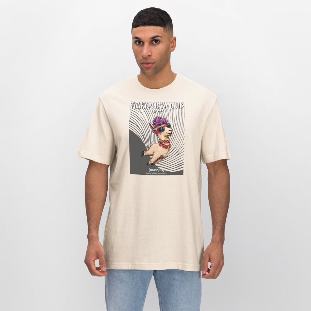 Unisex Bio-T-Shirt mit FUNKY ALPAKA CLUB PRINT Vorderseite - Naturweiß 