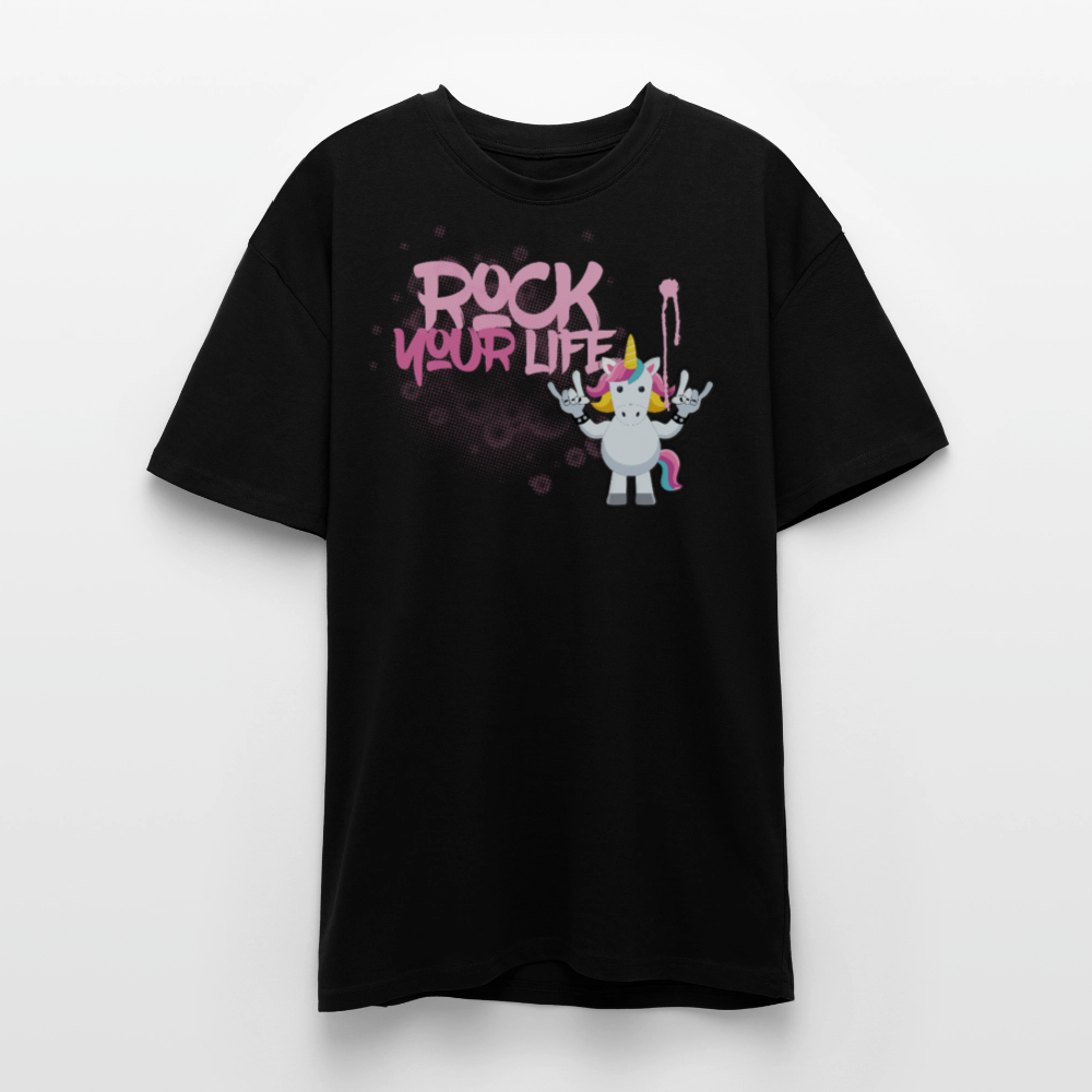 Heavy Oversize T-Shirt mit ROCK YOUR LIFE PRINT - Schwarz