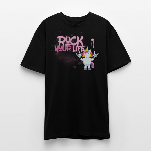 Heavy Oversize T-Shirt mit ROCK YOUR LIFE PRINT - Schwarz