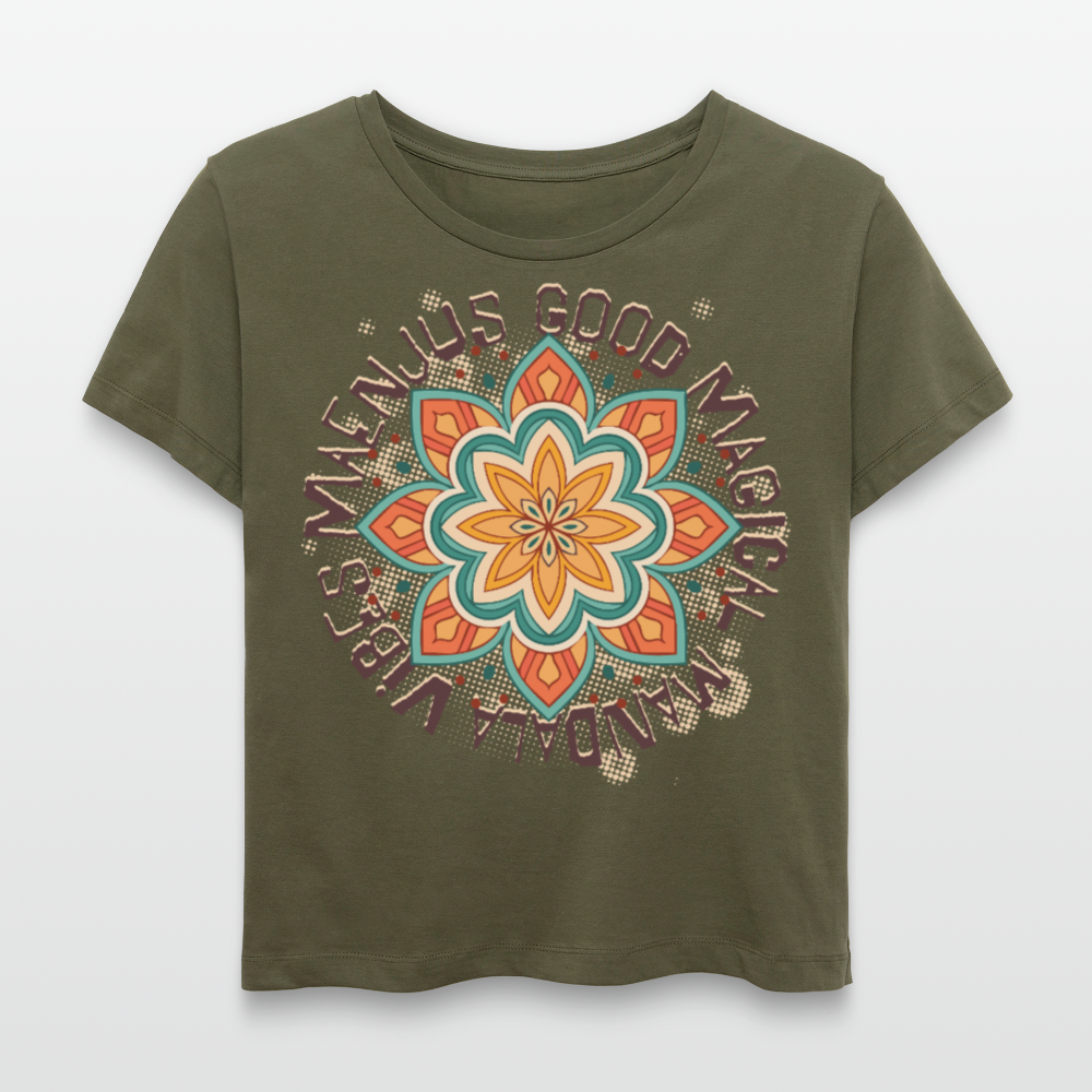 Rundhals Frauen Bio-T-Shirt mit Mandala Vibes PRINT - Khaki