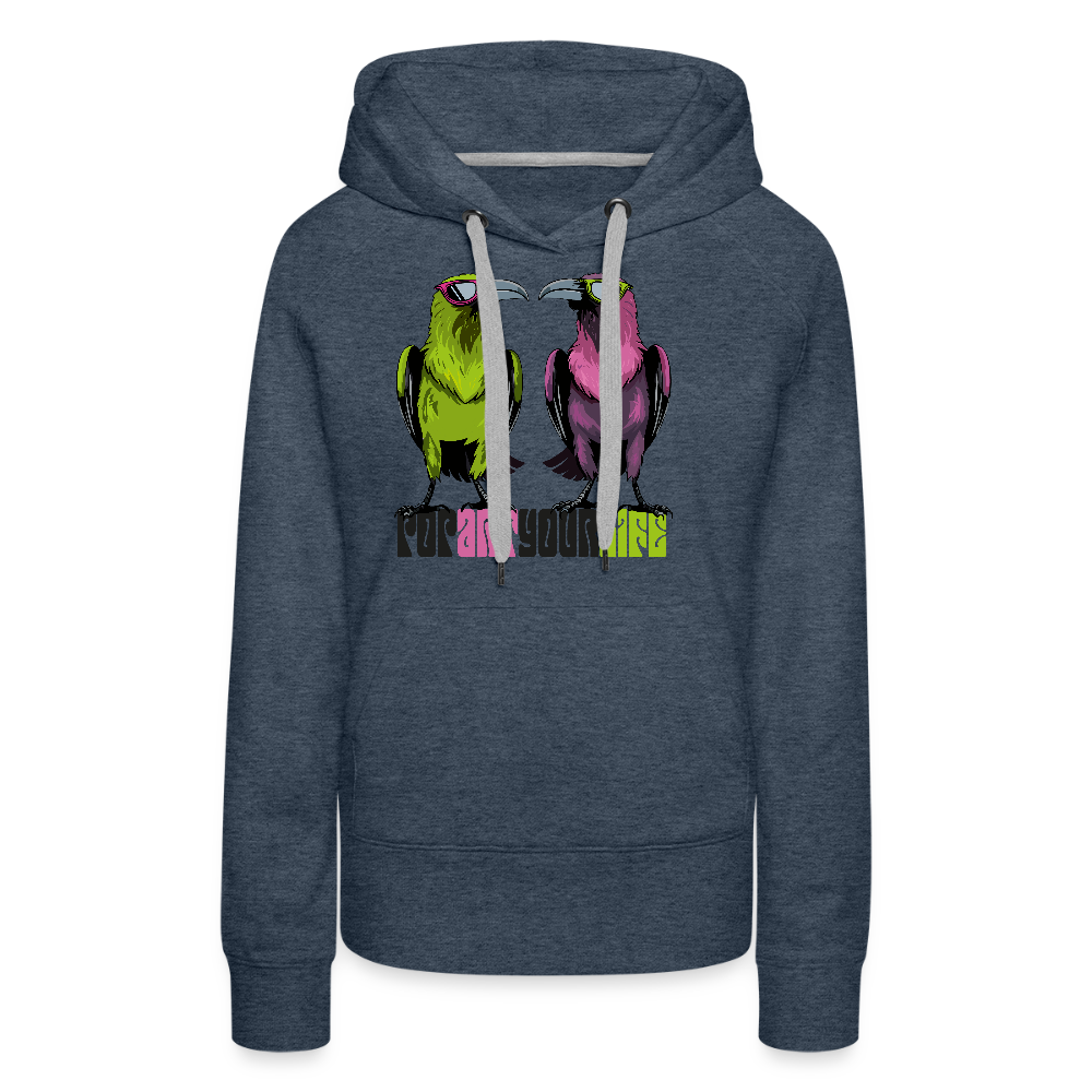 Frauen Premium Hoodie mit POPARTYOURLIFE PRINT - Jeansblau