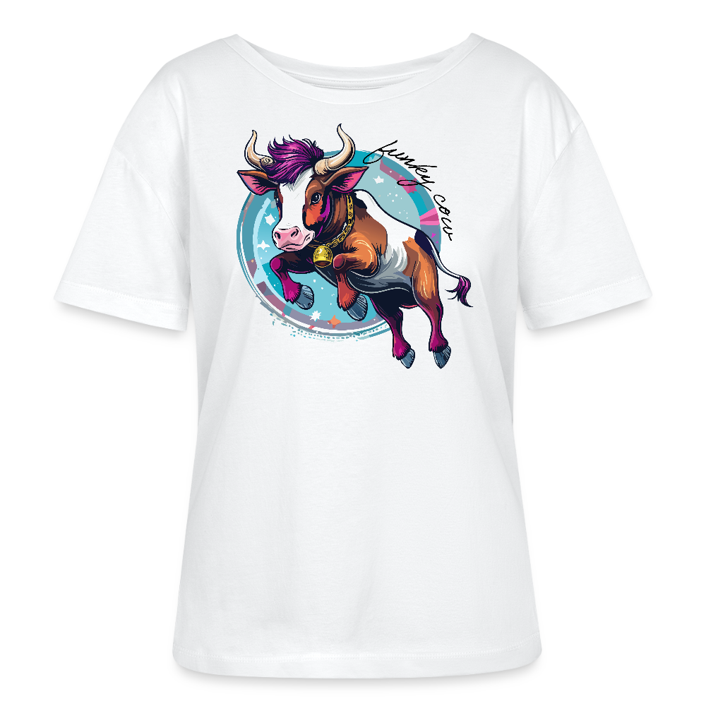 Frauen T-Shirt mit FUNKY COW PRINT - Weiß