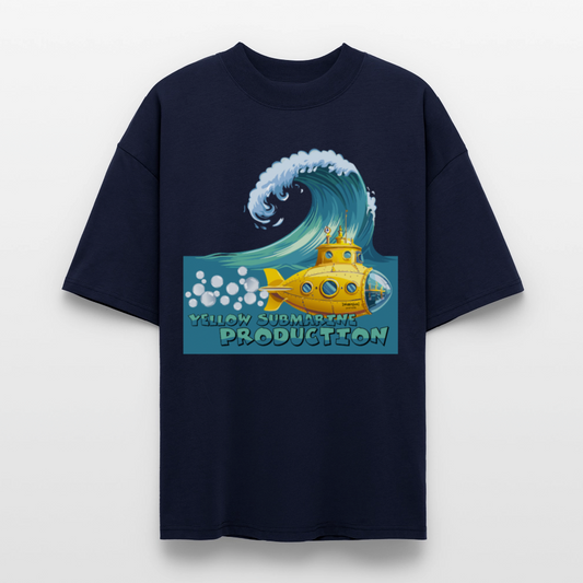 Oversized Unisex Bio T-Shirt mit YELLOW SUBMARINE PRODUCTION PRINT Vorderseite - Navy