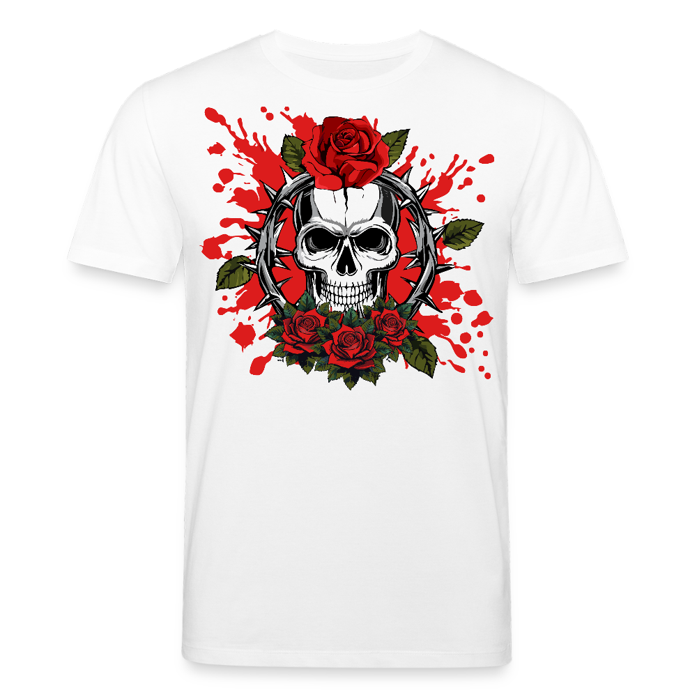 Unisex Bio-T-Shirt mit ROSEN SKULL PRINT Vorderseite - Weiß