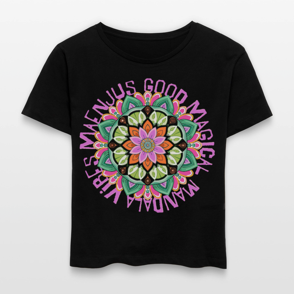 Rundhals Frauen Bio-T-Shirt mit Mandala Vibes PRINT - Schwarz
