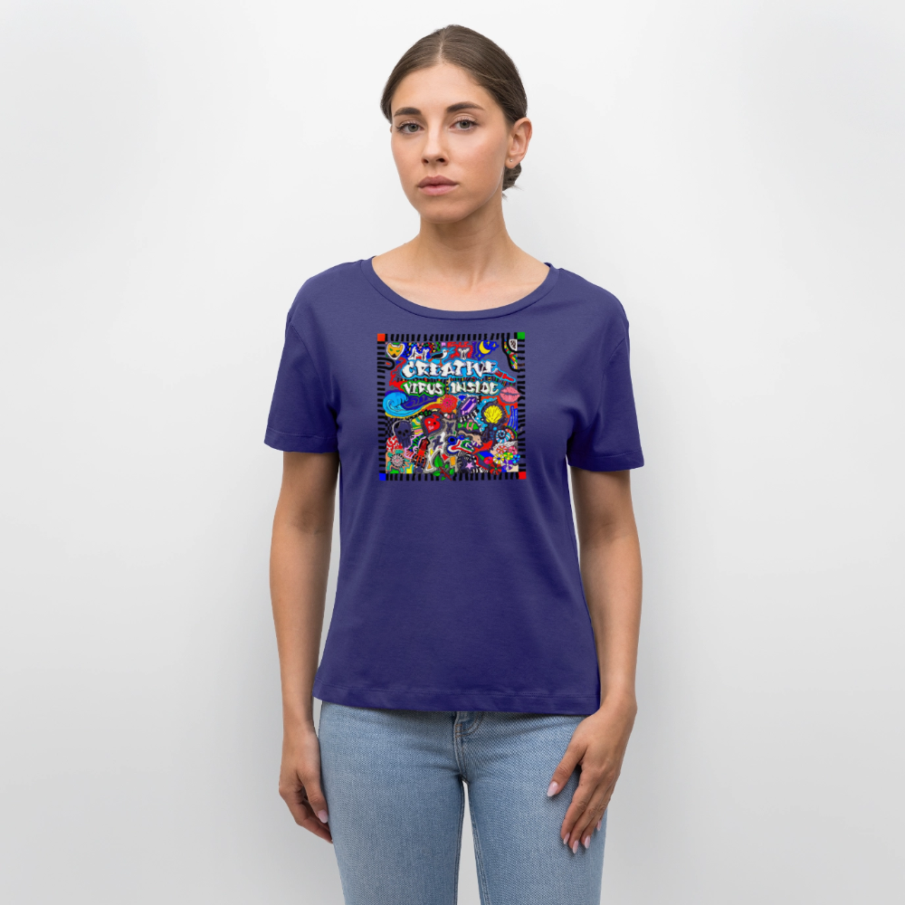 Relaxed Rundhals Frauen Bio-T-Shirt mit CREATIVE VIRUS INSIDE PRINT - Dämmerung