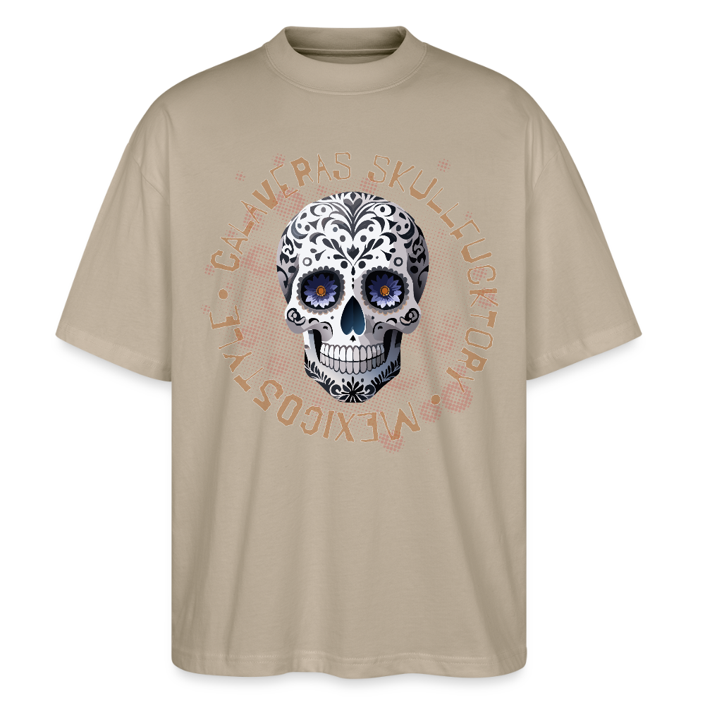 Oversized Unisex T-Shirt mit CALAVERAS SKULLPRINT - Steingrau