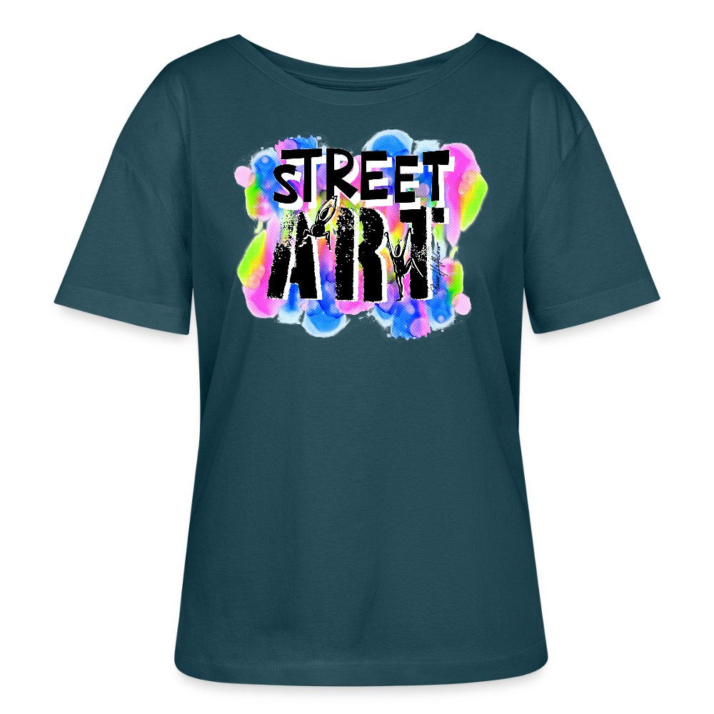 Relaxed Rundhals Frauen Bio-T-Shirt mit STREET ART PRINT - Dunkles Petrol