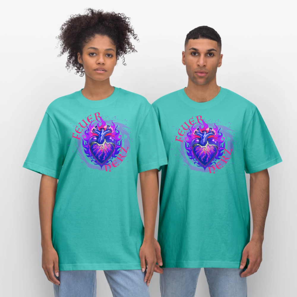 Unisex Bio-T-Shirt mit FEUERHERZ LILA PRINT - Poolblau