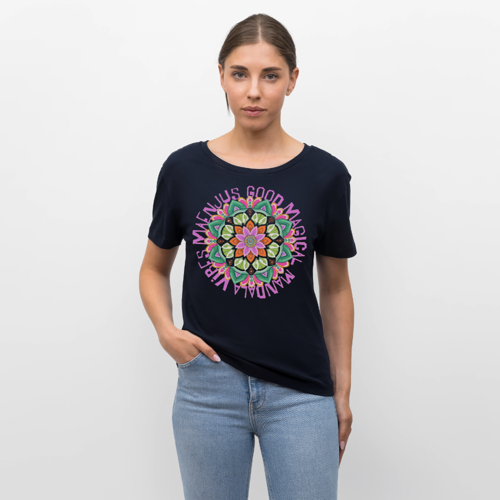 Rundhals Frauen Bio-T-Shirt mit Mandala Vibes PRINT - Navy