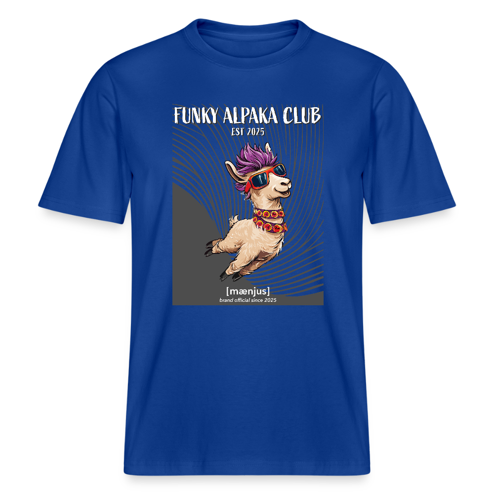 Unisex Bio-T-Shirt mit FUNKY ALPAKA CLUB PRINT Vorderseite - Dunkelblau