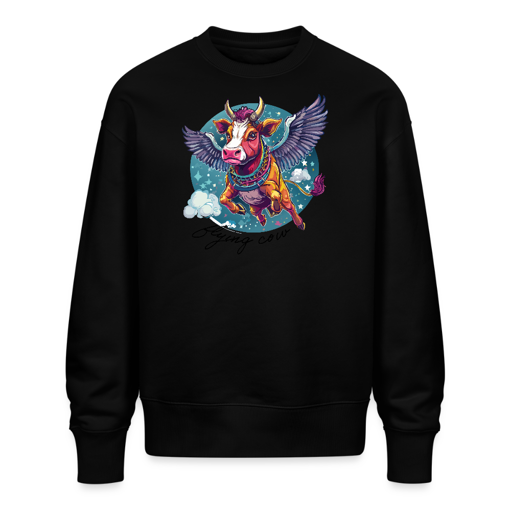 Unisex Oversize Pullover mit FLYING COW PRINT - Schwarz