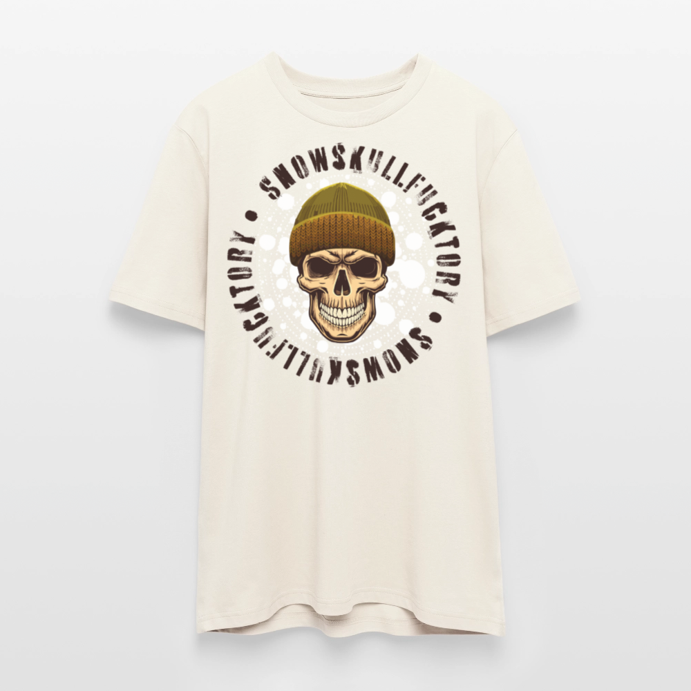 Unisex Bio-T-Shirt mit SNOWSKULL FUCKTORY PRINT Vorderseite - Naturweiß 