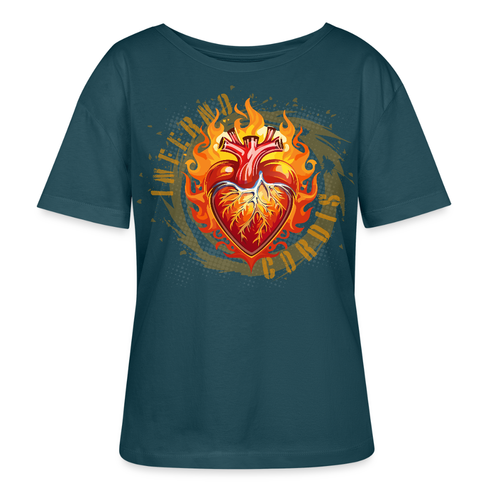 Frauen T-Shirt mit FEUERHERZ ORANGE PRINT - Dunkles Petrol