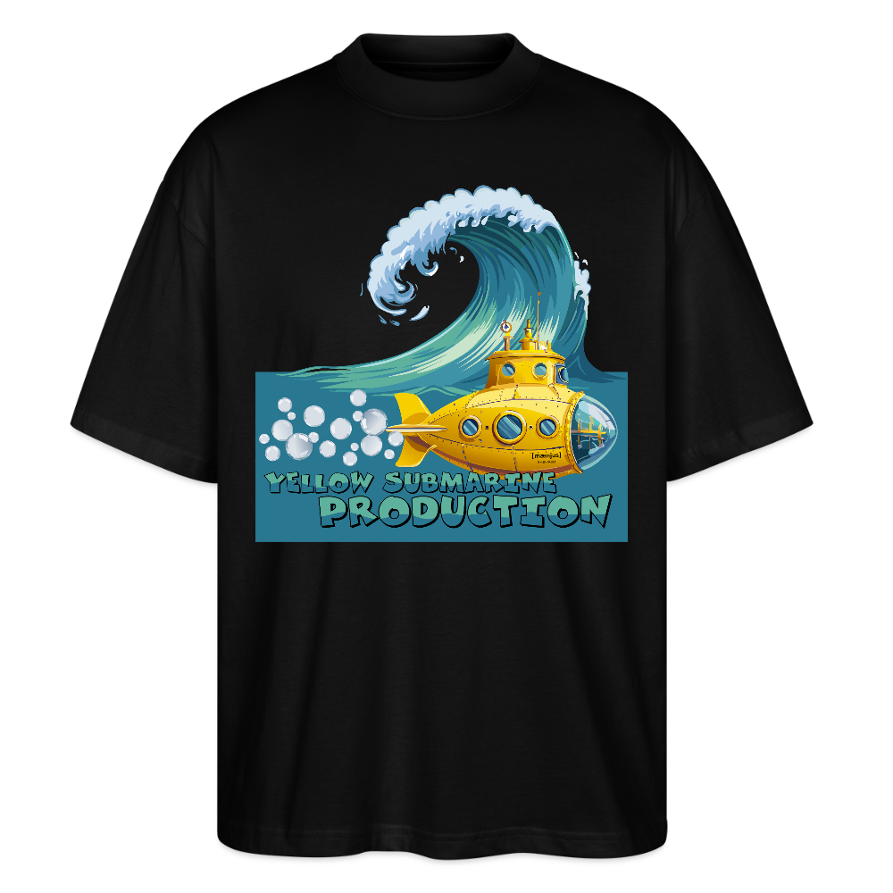 Oversized Unisex Bio T-Shirt mit YELLOW SUBMARINE PRODUCTION PRINT Vorderseite - Schwarz