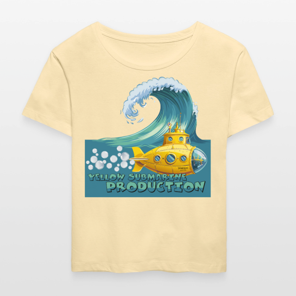 Relaxed Rundhals Frauen Bio-T-Shirt mit YELLOW SUBMARINE PRODUCTION PRINT - Creme
