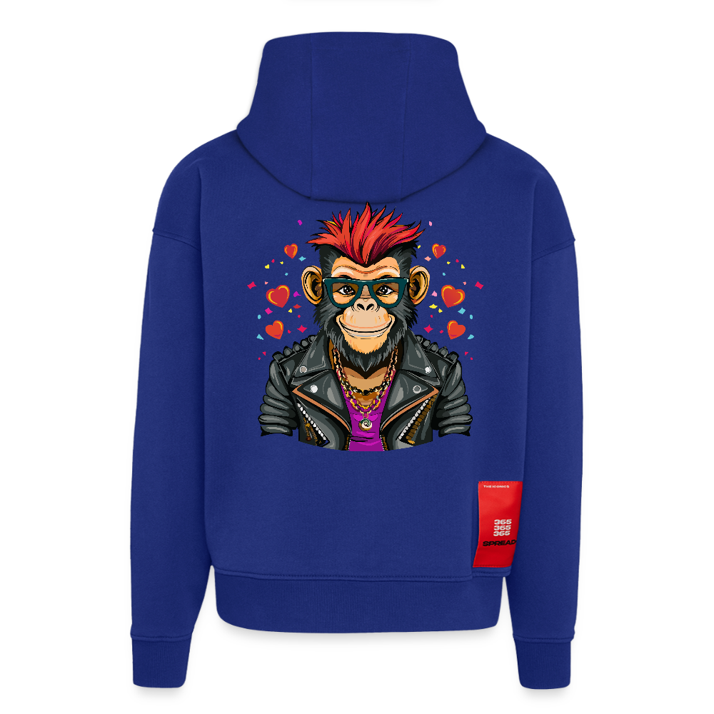 Heavyweight Oversized Organic Hoodie mit MONKEY IN LOVE PRINT - Iconic Blue