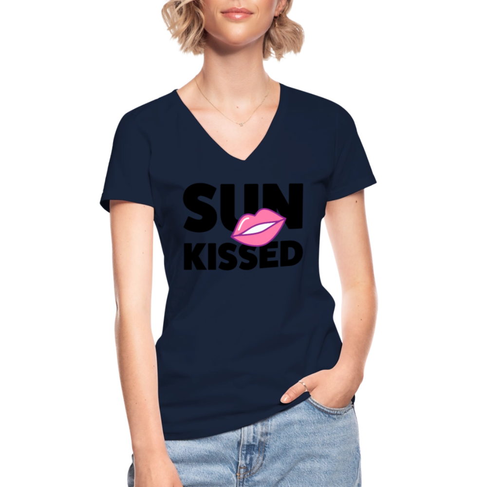 Klassisches Frauen-T-Shirt mit V-Ausschnitt mit SUN KISSED PRINT - Navy
