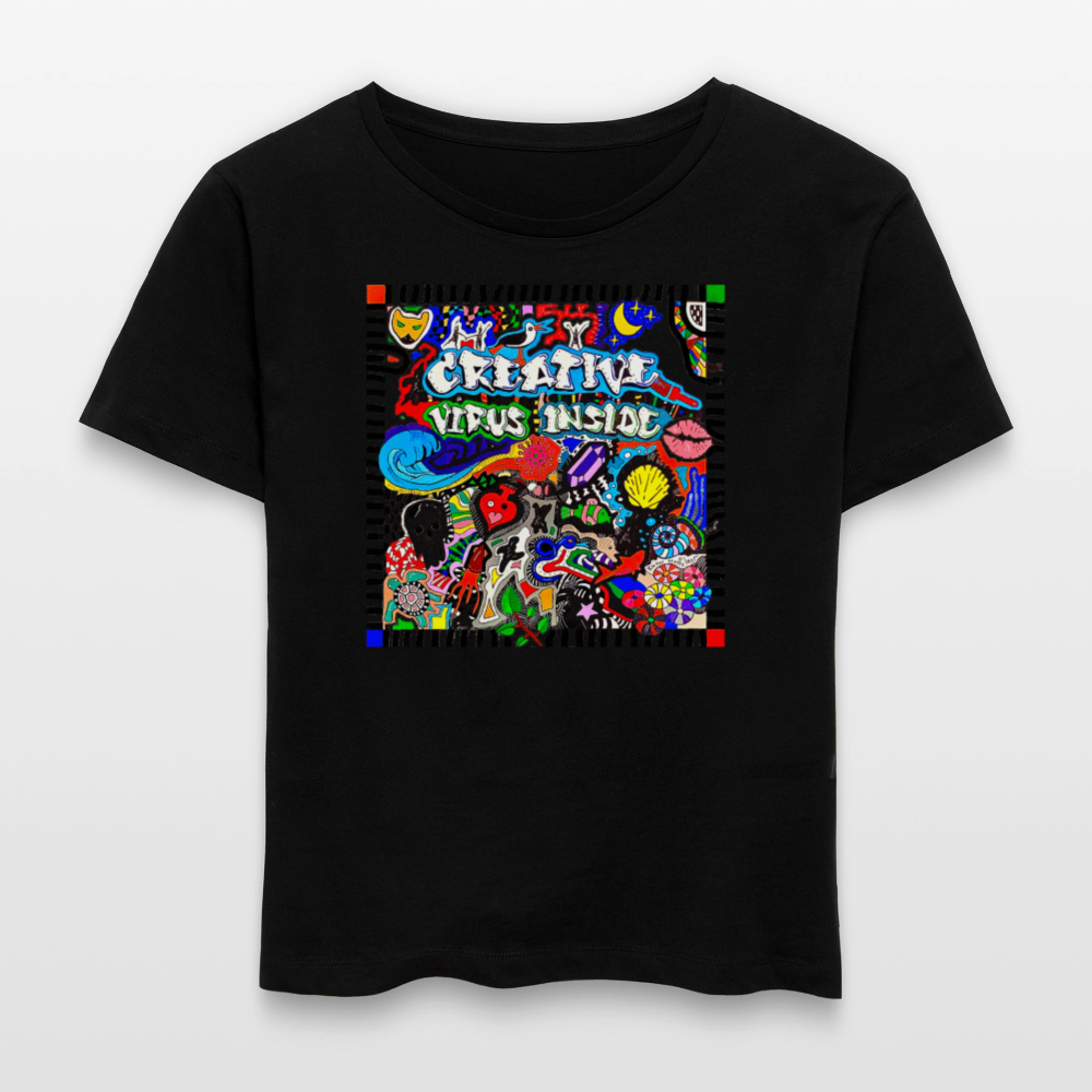 Relaxed Rundhals Frauen Bio-T-Shirt mit CREATIVE VIRUS INSIDE PRINT - Schwarz