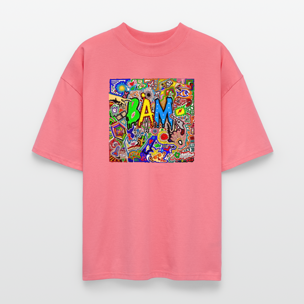 Oversized Unisex Bio T-Shirt mit BÄM PRINT Vorderseite - Pink 
